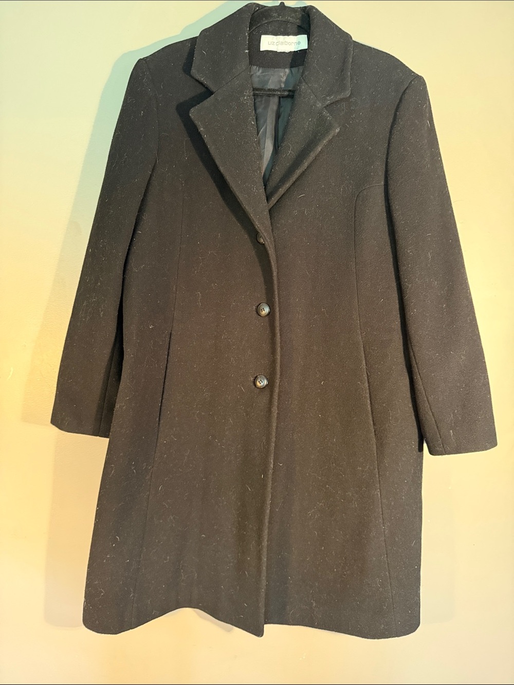 Liz Claiborne Black 100% Wool Single-Breasted Wool-Blend Pea Coat